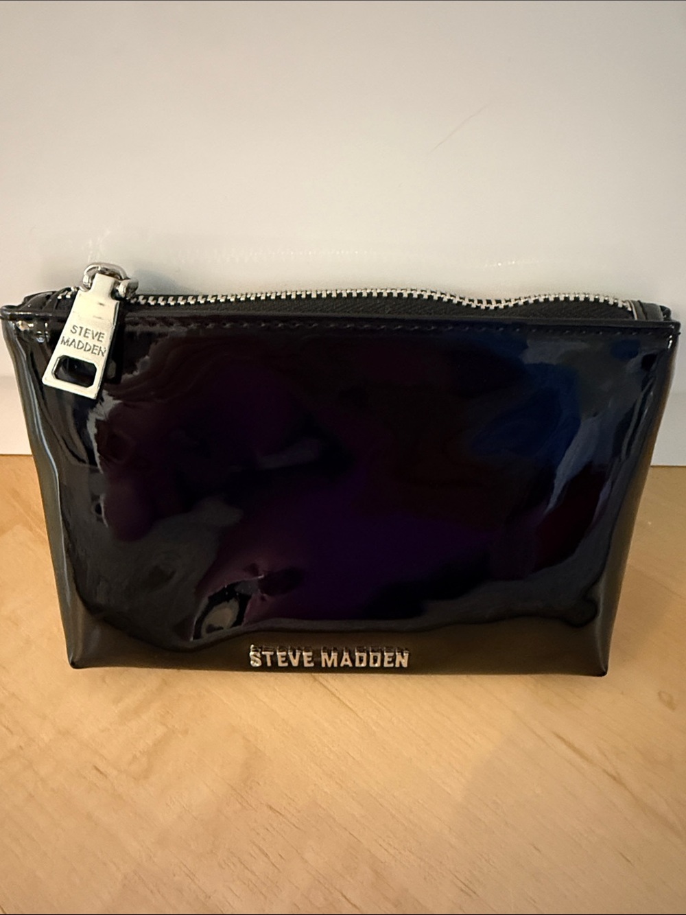 Steve Madden Black Patent Leather Zip Pouch